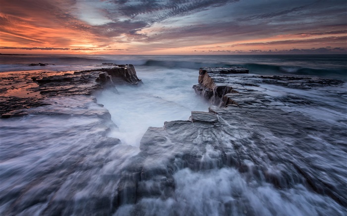 Australien, New South Wales, Royal National Park, Küste, Meer, Felsen, Dämmerung Hintergrundbilder Bilder