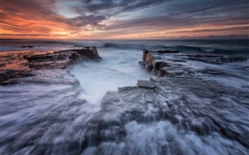 Australien, New South Wales, Royal National Park, Küste, Meer, Felsen, Dämmerung HD Hintergrundbilder