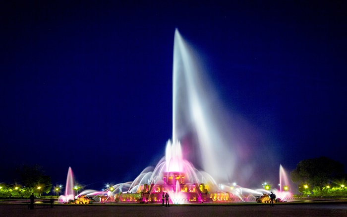 Buckingham Fountain, Chicago, Grant Park, USA, Nacht, Lichter Hintergrundbilder Bilder