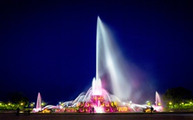 Buckingham Fountain, Chicago, Grant Park, USA, Nacht, Lichter HD Hintergrundbilder