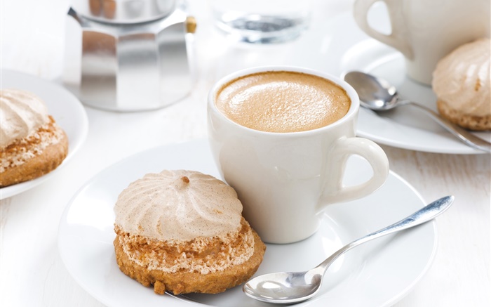 Cappuccino Kaffee, Tasse, Getränke, Kuchen Hintergrundbilder Bilder