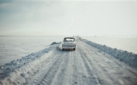 Auto, Straße, Schnee, Retro-Stil HD Hintergrundbilder