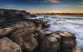 Küste, Meer, Felsen, Sonnenaufgang, Strand HD Hintergrundbilder