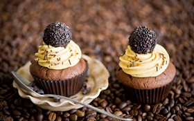 Cupcakes, Sahne, Schokolade, Kaffeebohnen HD Hintergrundbilder