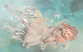Fantasie Engel Mädchen, blond, Schlaf, Blumen HD Hintergrundbilder