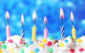 Alles Gute zum Geburtstag, Kuchen, Kerzen, Sahne, Feuer HD Hintergrundbilder