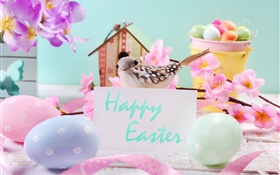 Frohe Ostern, Blumen, Eier, Dekoration, Frühling HD Hintergrundbilder