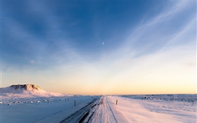 Island, Winter, Schnee, Straße, Morgen, Himmel HD Hintergrundbilder