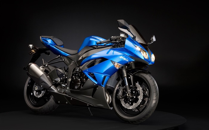 Kawasaki Ninja ZX-6R Motorrad, blau und schwarz Hintergrundbilder Bilder