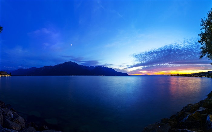 Lake Geneva, Schweiz, Sonnenuntergang, Wolken, schöne Landschaft Hintergrundbilder Bilder