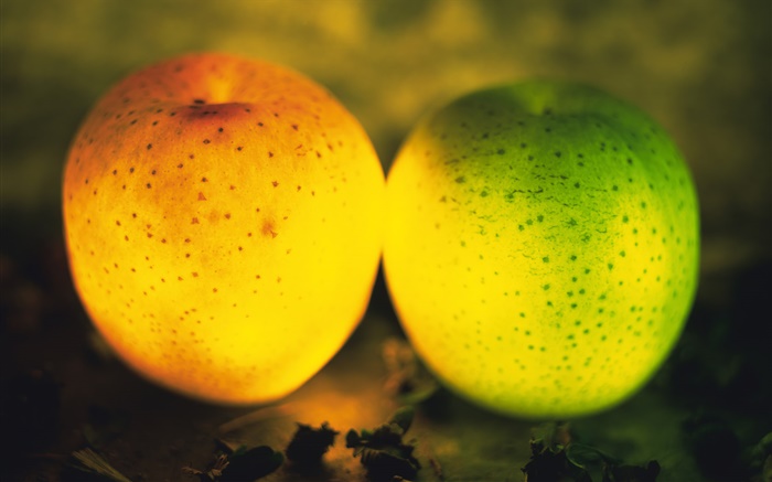 Leichte Frucht, grün und orange Äpfel Hintergrundbilder Bilder