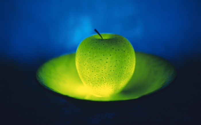 Leichte Obst, grüner Apfel in der Platte Hintergrundbilder Bilder