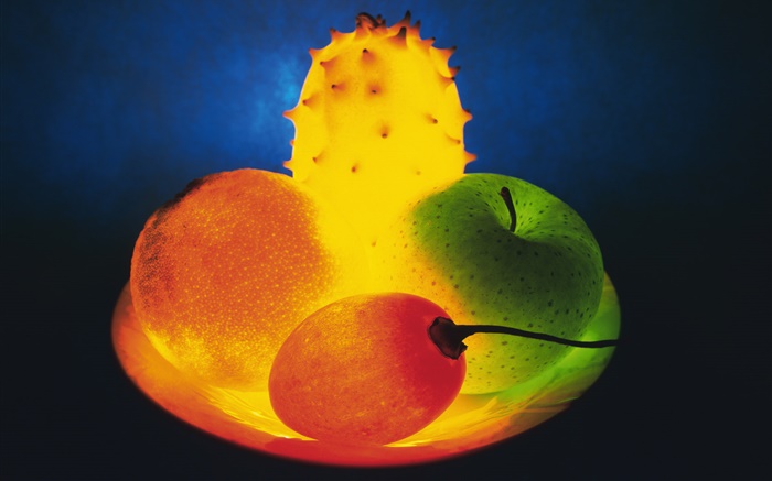 Leichte Obst, orange, Horngurke , Baumtomate , Apfel Hintergrundbilder Bilder