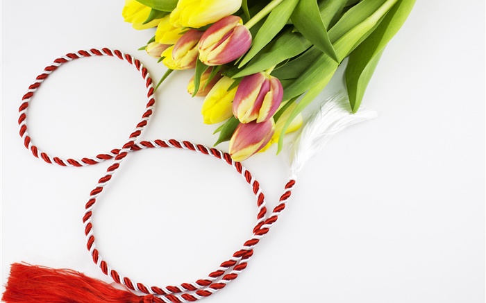 8. März Frauentag, Tulpen, Band Hintergrundbilder Bilder