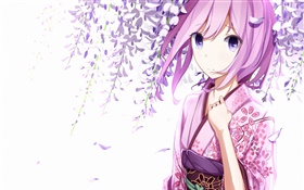 Megurine Luka, Kimono Mädchen, anime, Blumen HD Hintergrundbilder