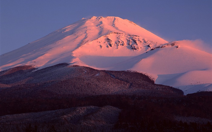 Mount Fuji, Japan, Schnee, Abenddämmerung , Wald Hintergrundbilder Bilder