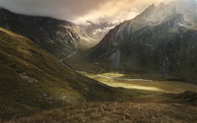Berg, Tal, Fluss, Wolken, Natur, Landschaft, HD Hintergrundbilder
