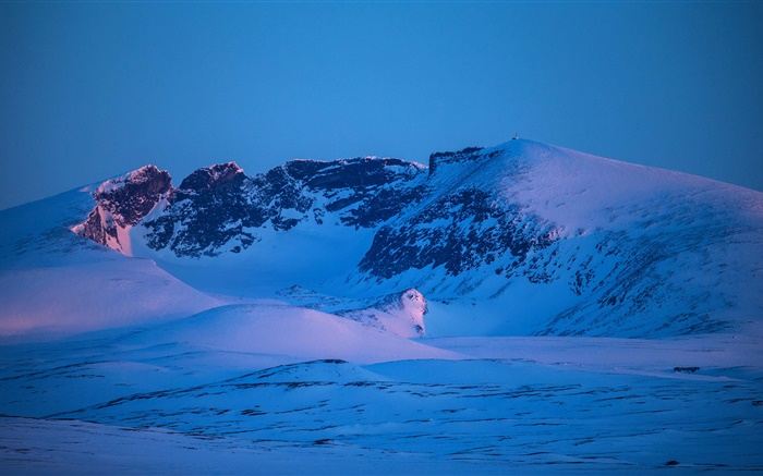 Berge, Winter, Schnee, blau Stil, Dämmerung Hintergrundbilder Bilder