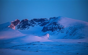 Berge, Winter, Schnee, blau Stil, Dämmerung HD Hintergrundbilder