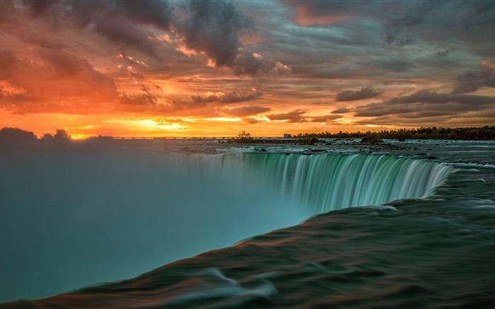 Niagara Falls bei Sonnenuntergang, Wolken, Kanada Hintergrundbilder Bilder
