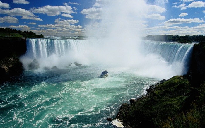 Niagara Falls, Wasserfälle , Kanada, Boot, Wolken Hintergrundbilder Bilder