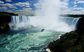 Niagara Falls, Wasserfälle , Kanada, Boot, Wolken HD Hintergrundbilder