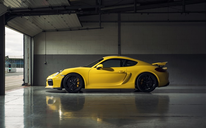 Porsche Cayman GT4 gelb supercar Seitenansicht Hintergrundbilder Bilder
