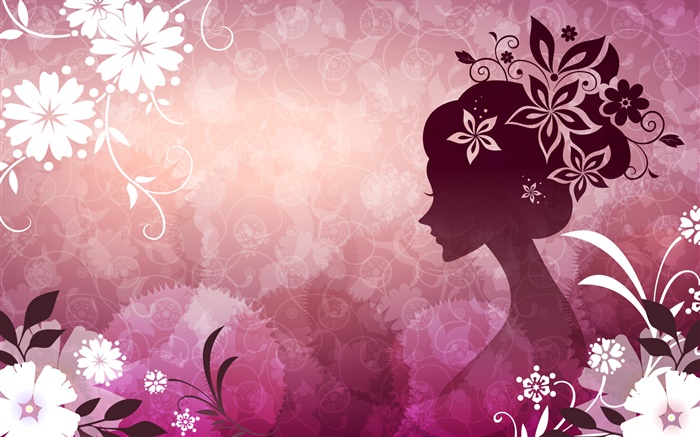 Lila Hintergrund, Vektor-Mädchen, Blumen, schöne Hintergrundbilder Bilder