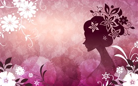 Lila Hintergrund, Vektor-Mädchen, Blumen, schöne