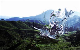 Roboter-Monster, Wasserspritzen , Berge, kreatives Design Bilder HD Hintergrundbilder