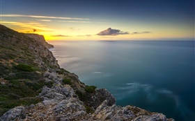 Felsen, Meer, Küste, Sonnenuntergang HD Hintergrundbilder