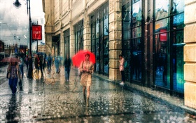 Sankt Petersburg , Mädchen, Regenschirm, regen, Straße, Menschen HD Hintergrundbilder