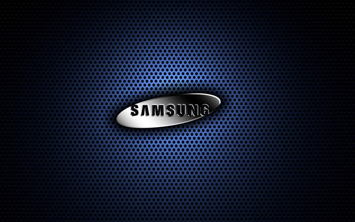 Samsung Metall-Logo, blauer Hintergrund Hintergrundbilder Bilder