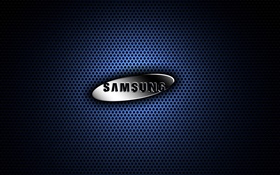 Samsung Metall-Logo, blauer Hintergrund
