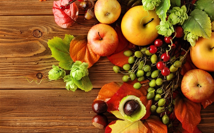 Stillleben , Ernte, Obst, Äpfel, Beeren, Herbst Hintergrundbilder Bilder