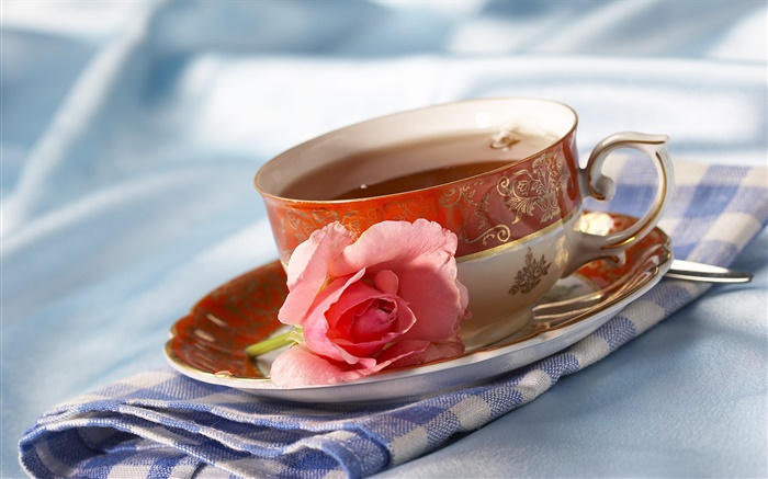 Tee, Tasse, Getränke, Rose rosa Blume Hintergrundbilder Bilder
