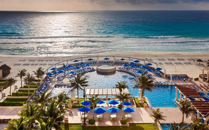 Tropical Resort, Meer, Strand, Palmen, Pool schwimmen Hintergrundbilder Bilder