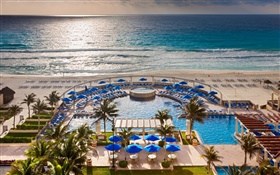 Tropical Resort, Meer, Strand, Palmen, Pool schwimmen HD Hintergrundbilder