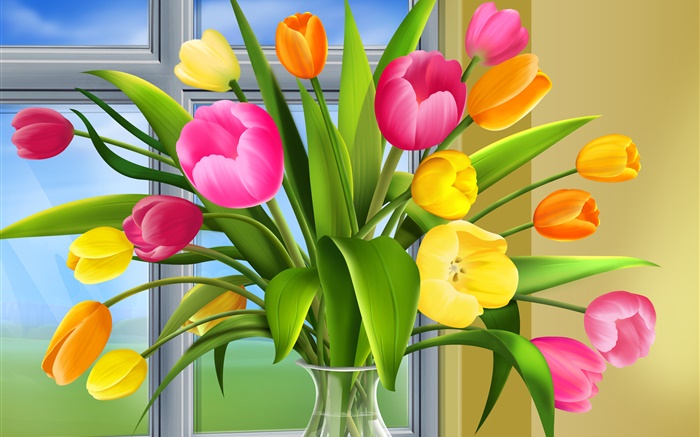 Tulpen, Blumen, Farben, Vase, Kunstbilder Hintergrundbilder Bilder