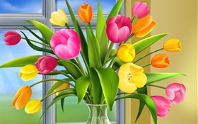 Tulpen, Blumen, Farben, Vase, Kunstbilder HD Hintergrundbilder