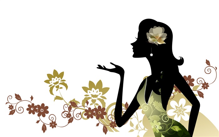 Vector Mädchen, Mode, Blumen, weißen Hintergrund Hintergrundbilder Bilder