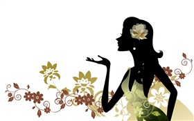 Vector Mädchen, Mode, Blumen, weißen Hintergrund HD Hintergrundbilder