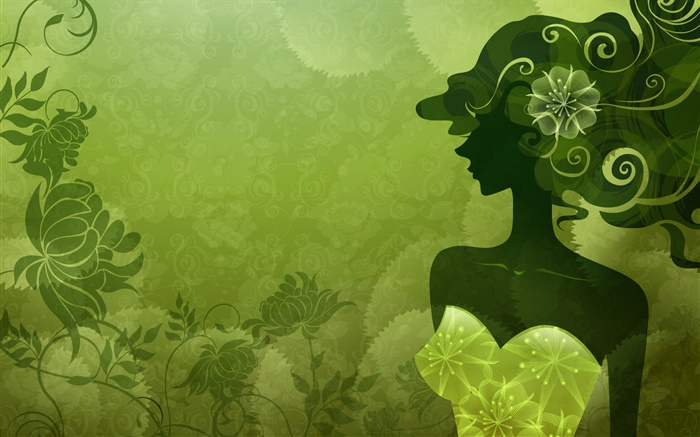 Vector Mädchen, grün Stil, Blumen, Design Hintergrundbilder Bilder