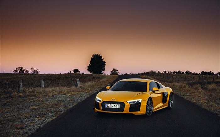 Audi R8 V10 gelb supercar, Dämmerung Hintergrundbilder Bilder