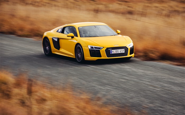 Audi R8 V10 gelb supercar hoher Geschwindigkeit Hintergrundbilder Bilder