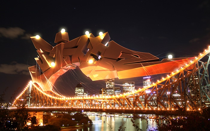 City-Nacht-Brücke, Lichter, Fluss Hintergrundbilder Bilder
