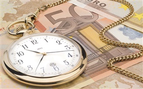 Uhr und Euro-Währung HD Hintergrundbilder