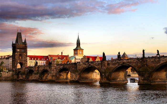 Prag, Tschechische Republik, Stadt, Brücke, Fluss, Häuser Hintergrundbilder Bilder