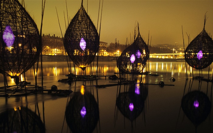 Festival der Lichter, Fluss, Frankreich, Lyon Hintergrundbilder Bilder