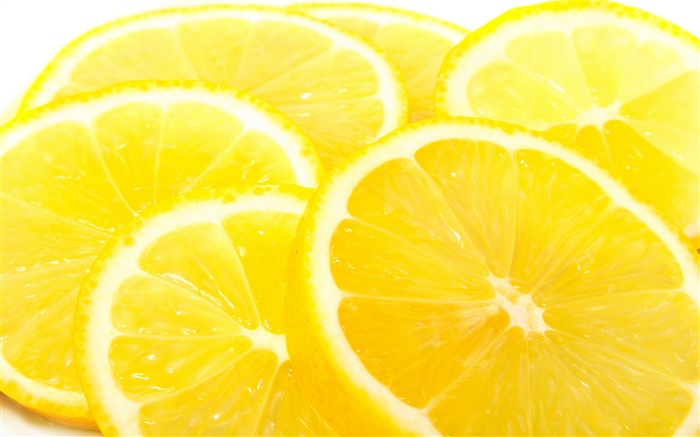 Früchte close-up, Zitrusfrüchte , Zitronen in Scheiben schneiden, gelb Hintergrundbilder Bilder